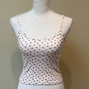 Brandy Melville Cream Cami with Red Floral Print